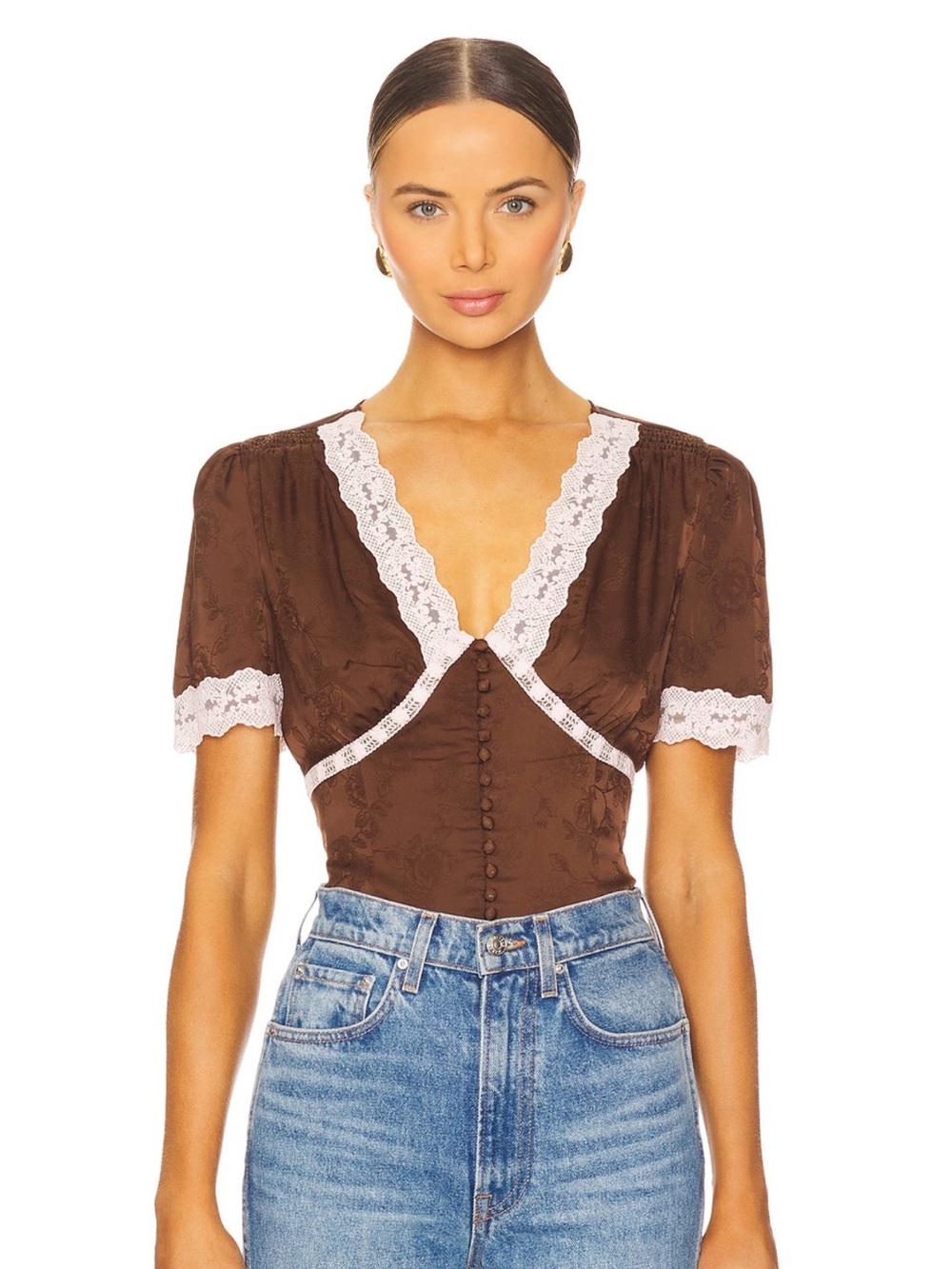 Heartloom Dahlia Brown Lace-Trim Top
